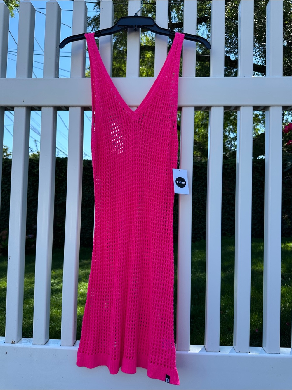 Eidon Hot Pink Crochet V-Neck Swim Cover-Up Dress